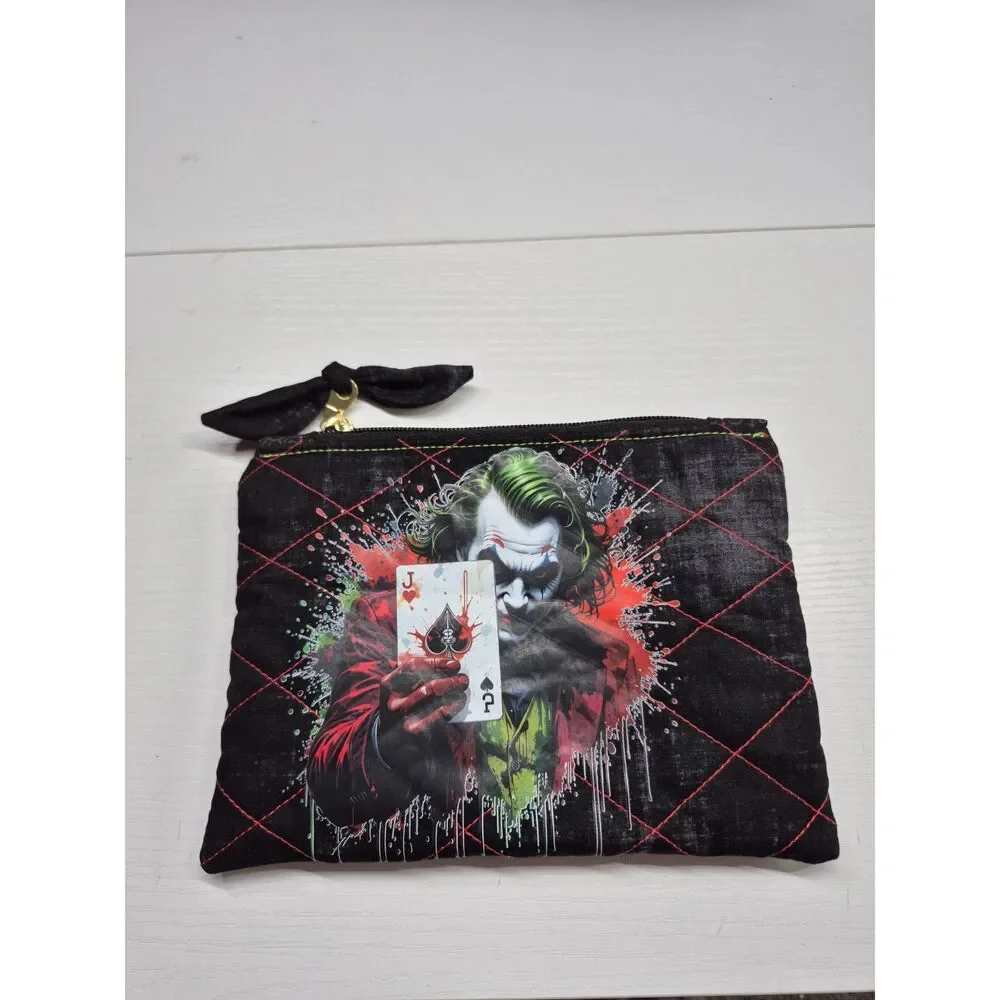 Joker Batman Black Grunge Quilted Bow Pouch - Edgy Versatile Zipper Organizer